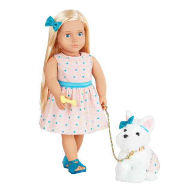 Our Generation Doll Cadence Blonde 18inch & Pet Wire Fox Terrier Cookie
